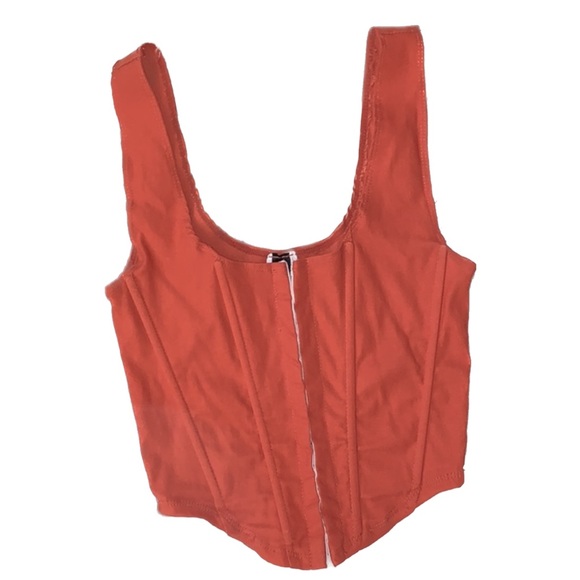 jnk Tops - Orange Corset Style Hook and Eye Closure V shaped Crop Tank Top